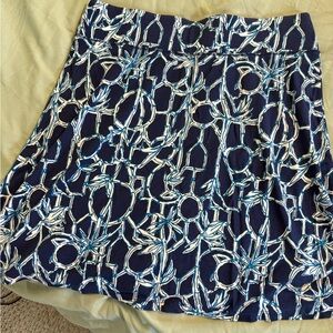 Lilly Pulitzer Navy Blue Floral Chain-Print Skater Skirt